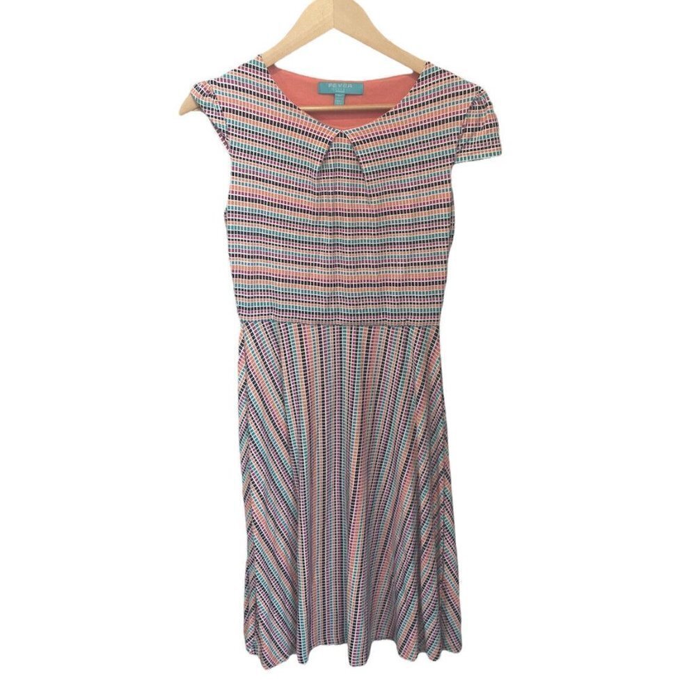 Fever London Heritage Dress Women 2 UK 6 Cap  Sleeve Fit Flare Stretch Fabric